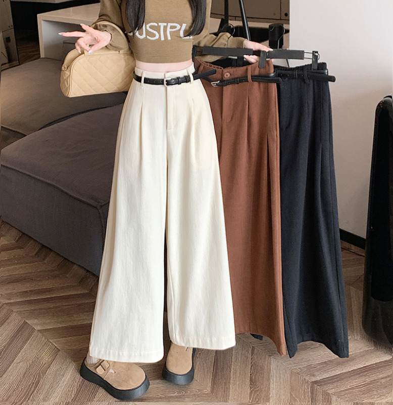2024 Autumn and Winter Thickened Western Style Versatile Wide Leg Pants Slimming Korean Style Casual Pants
