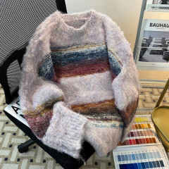 Autumn and winter trendy brand versatile casual and smooth pearl orchid gradient striped sweater