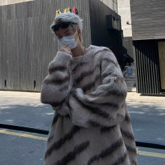 Japanese striped round neck sweater for men 2024 autumn and winter new style sweater loose sweater