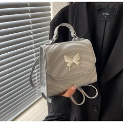 High-end niche silver bag for women 2024 new versatile backpack mini school bag multi-purpose crossbody bag