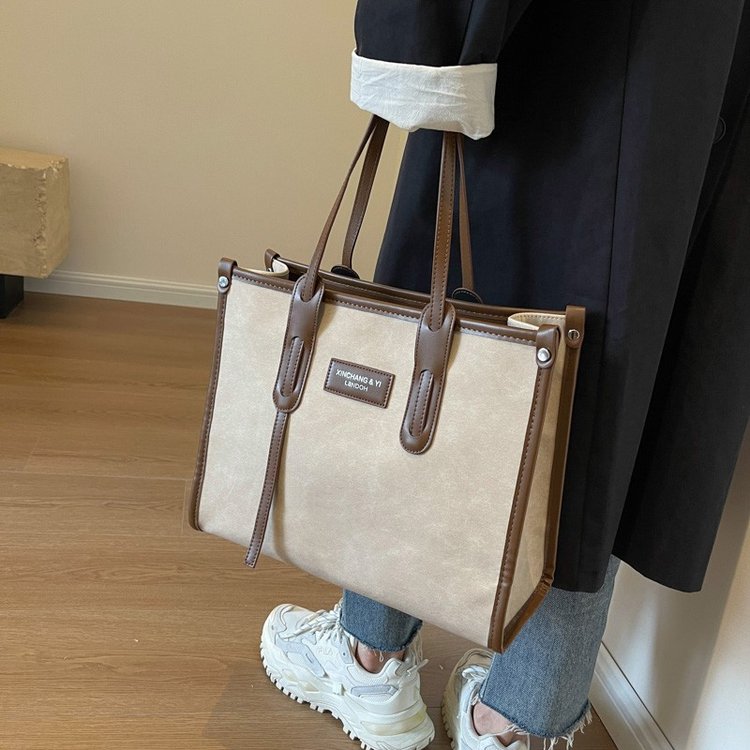 Commuting bag for work, women's large-capacity portable women's bag, new high-end canvas, contrasting color, versatile cross-body tote bag
