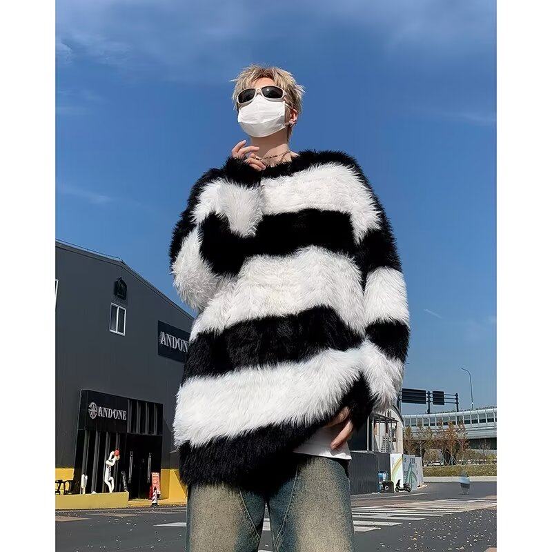 Autumn and winter high-end striped sweater men's American retro lazy style sweater jacket