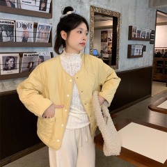 Japanese reversible rhombus round neck short cotton coat autumn and winter light bread coat