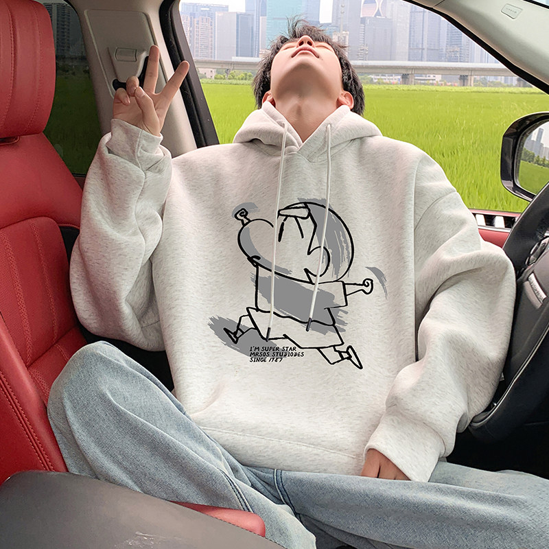 New heavyweight pure cotton hooded sweatshirt autumn and winter coat cartoon print hoodie jacket