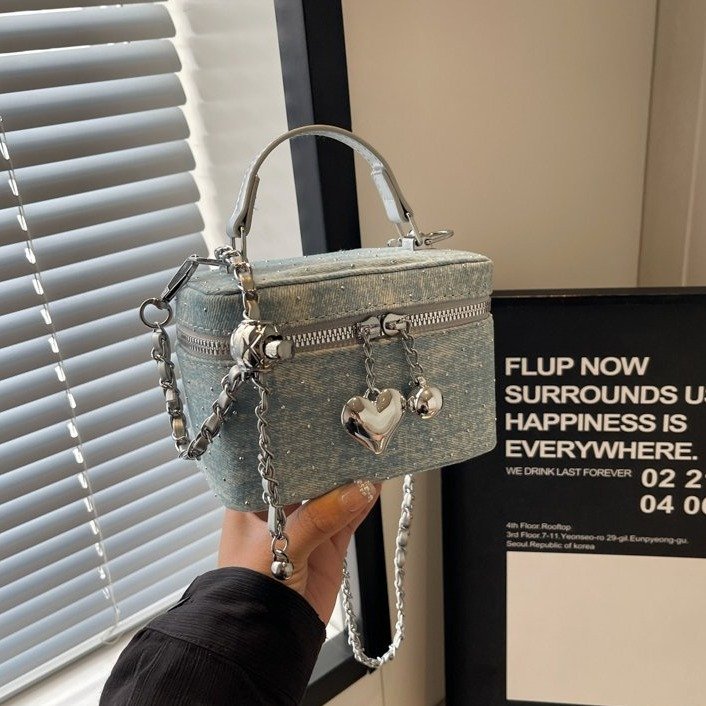 ins portable box bag women's 2024 new denim casual versatile crossbody bag fashion chain shoulder bag