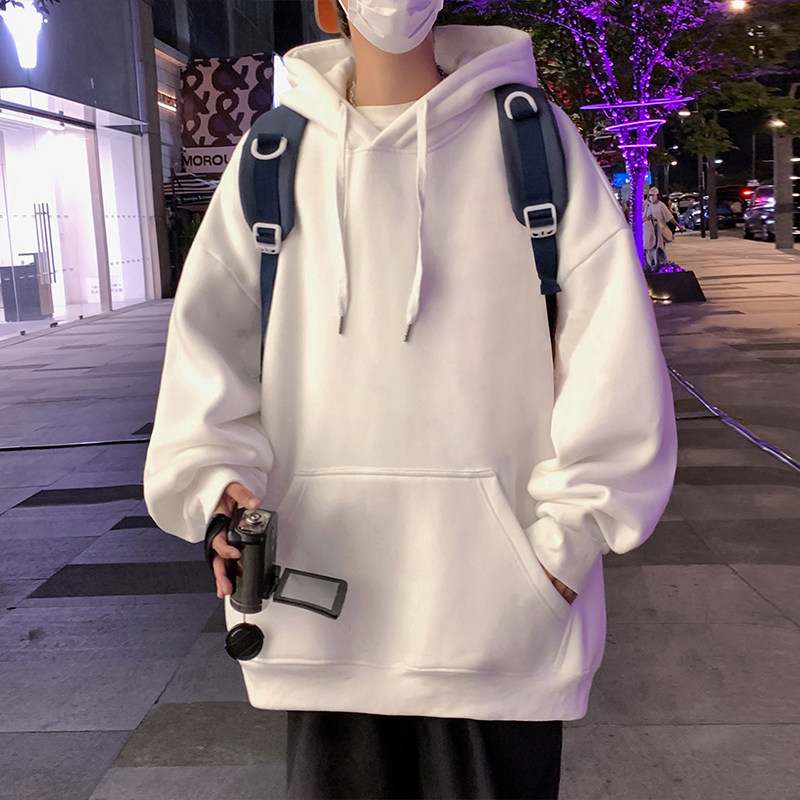 Trendy brand couple heavyweight pure cotton sweatshirt autumn and winter sports loose casual solid color hoodie