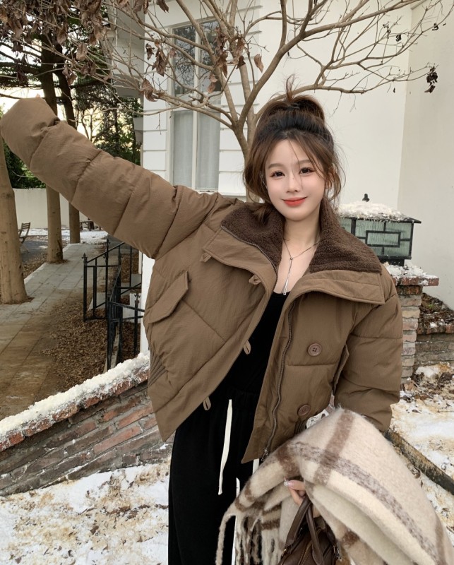 Thickened warm turtleneck winter retro loose cotton coat + thickened wide-leg pants