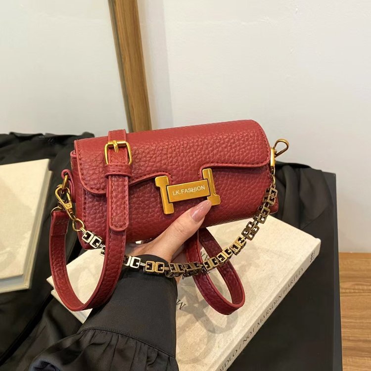Niche versatile western style crossbody bag for women simple chain portable shoulder bag PU texture casual Korean style small square bag