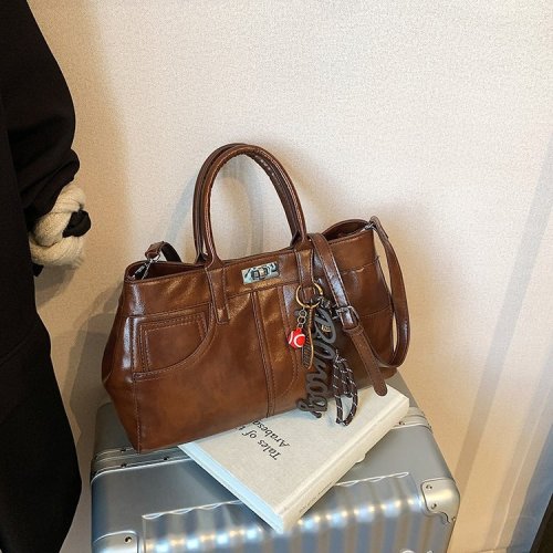 Light luxury retro large-capacity tote bag women's high-end niche Kelly bag portable shoulder crossbody bag commuter large bag