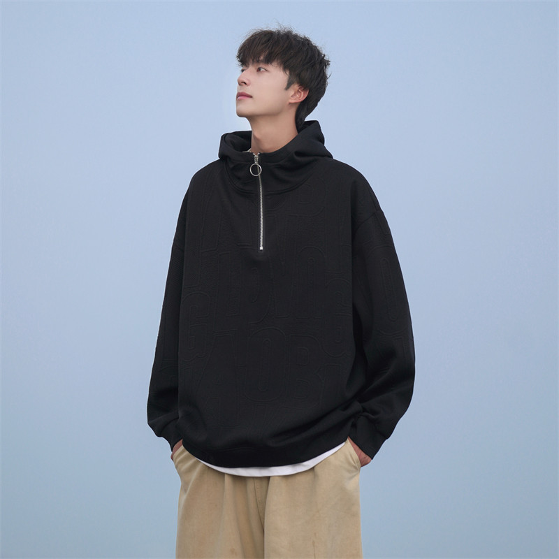 New spring half-zip hooded sweatshirt for men Japanese large size loose sweatshirt for men
