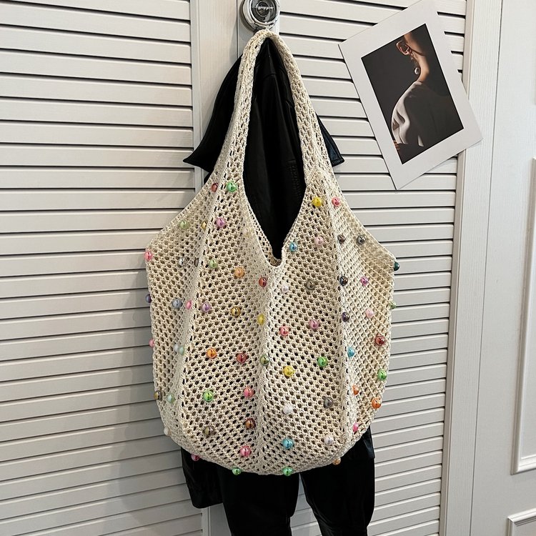 Summer woven bags for women 2024 new hollow straw handbags lazy style one-shoulder seaside vacation tote bag