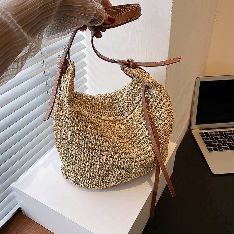 Lazy style straw woven bag for women 2024 summer new style casual large capacity woven bag western style beach vacation crossbody bag
