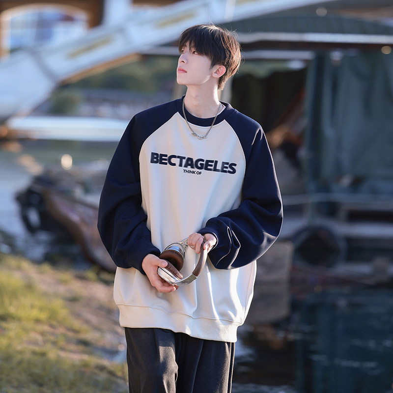 Sweatshirt boys American high street raglan sleeves contrast color long sleeve t-shirt heavy trend brand loose casual jacket