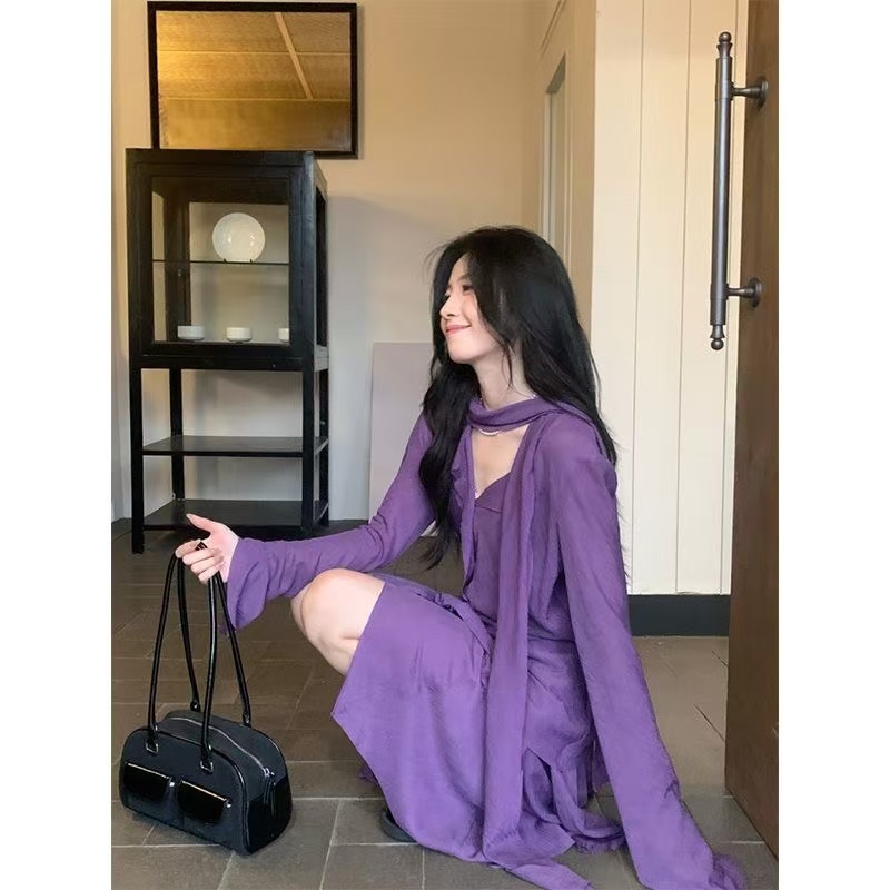 Pure lust style, loose and slim long-sleeved top, new autumn suit, irregular high-waisted skirt, two-piece set