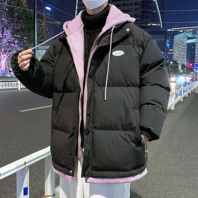 New winter Korean style fake two piece hooded Hong Kong style youth cotton jacket