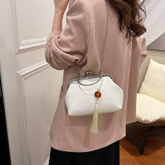 New Chinese Satin Niche Design Shell Bag Women's Evening Bag 2024 New Trendy Chain Metal Handbag