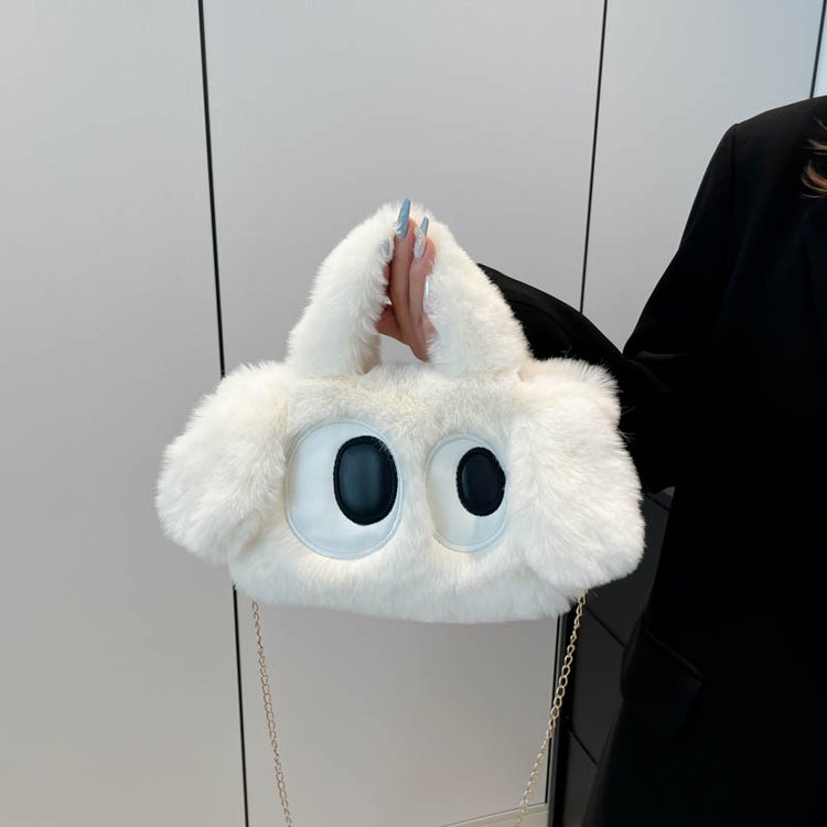 New plush small square bag, cartoon cute crossbody bag, big-eyed dog shoulder bag, imitation rabbit fur crossbody bag, fashionable and cute bag