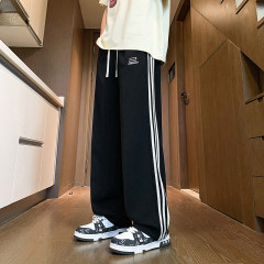 Men's Drapey Loose Straight Trousers Breathable Striped Web Sports Casual Pants