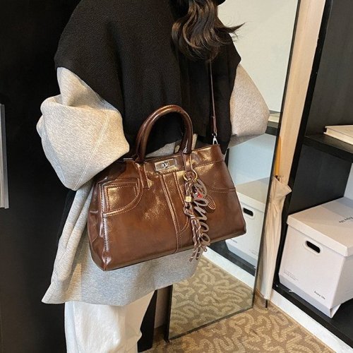 Light luxury retro large-capacity tote bag women's high-end niche Kelly bag portable shoulder crossbody bag commuter large bag