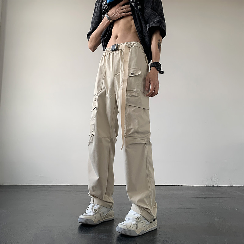 Spring and summer new style multi-pocket American high street loose straight overalls and casual pants