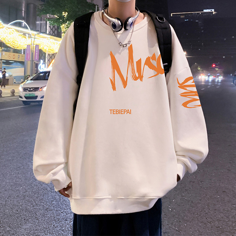 American round neck sweatshirt for men spring and autumn 2024 new hooded loose bottoming shirt