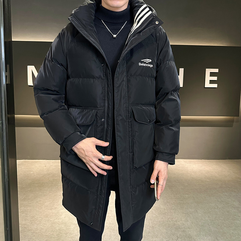Hooded long shopkeeper style youth new stand-up collar simple casual down jacket warm jacket for men
