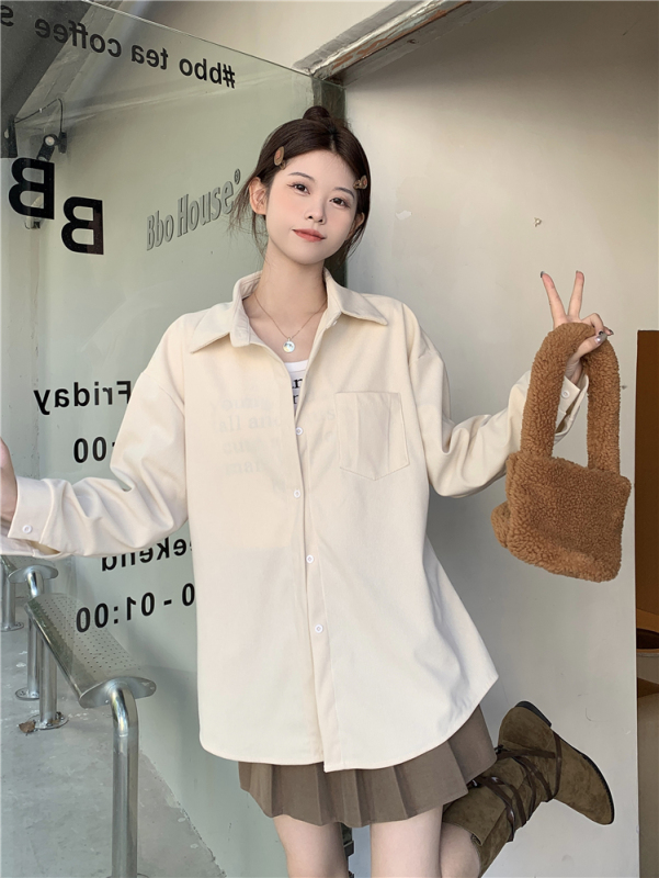 Retro corduroy shirt brushed top women's loose lazy style long-sleeved shirt jacket