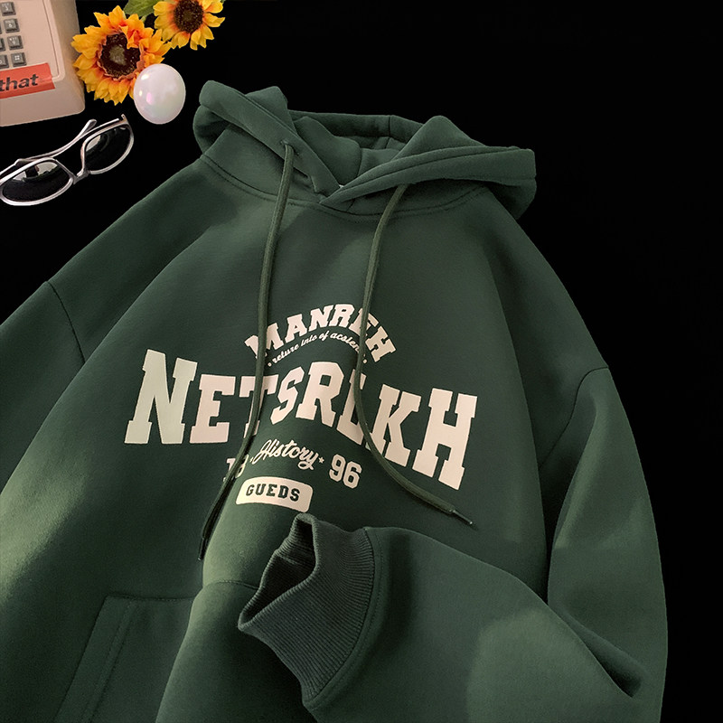 American letter print hooded sweatshirt for men and women loose couple pullover jacket trendy