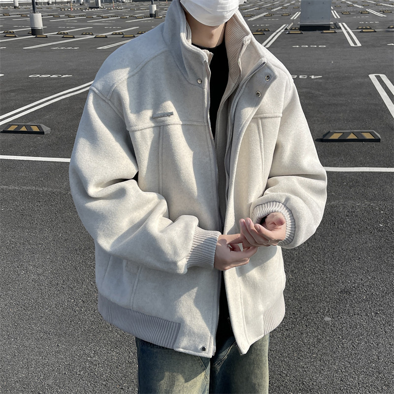 Spring and Autumn Trendy Brand Fake Two-piece Designed Woolen Stand-Collar Jacket