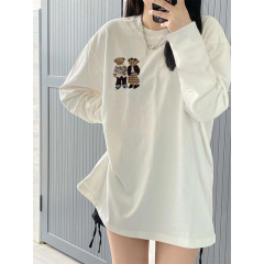 Combed cotton back cover collar pure cotton raglan sleeves loose printed raglan long sleeve t-shirt for women