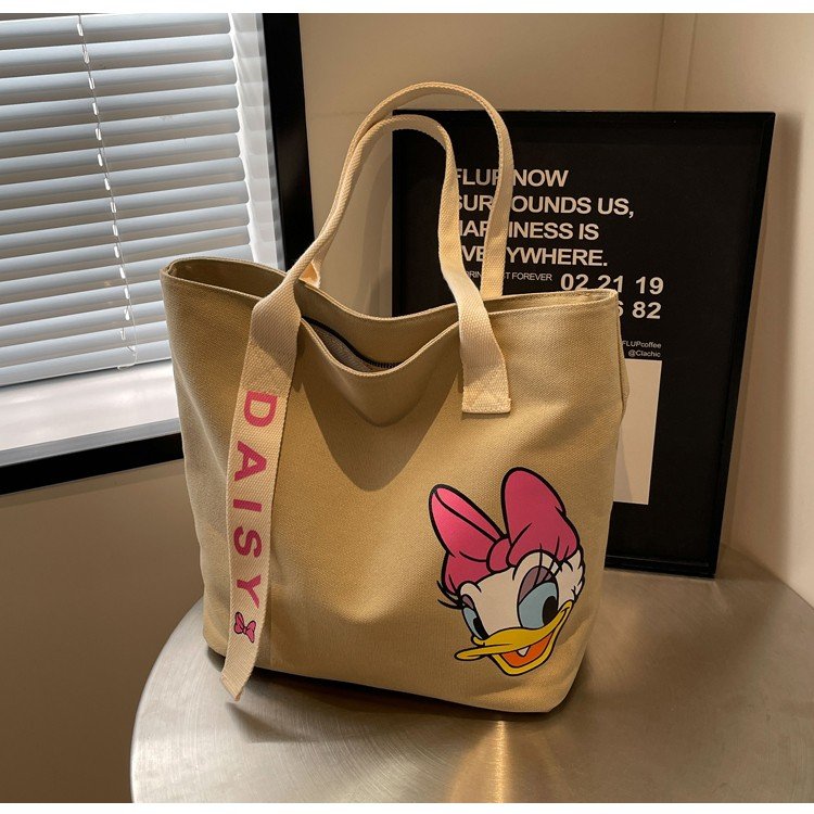 2024 Spring New Large Capacity Cute Canvas Shoulder Bag Female Cartoon Cute Tote Bag Fashion One Shoulder Mummy Bag
