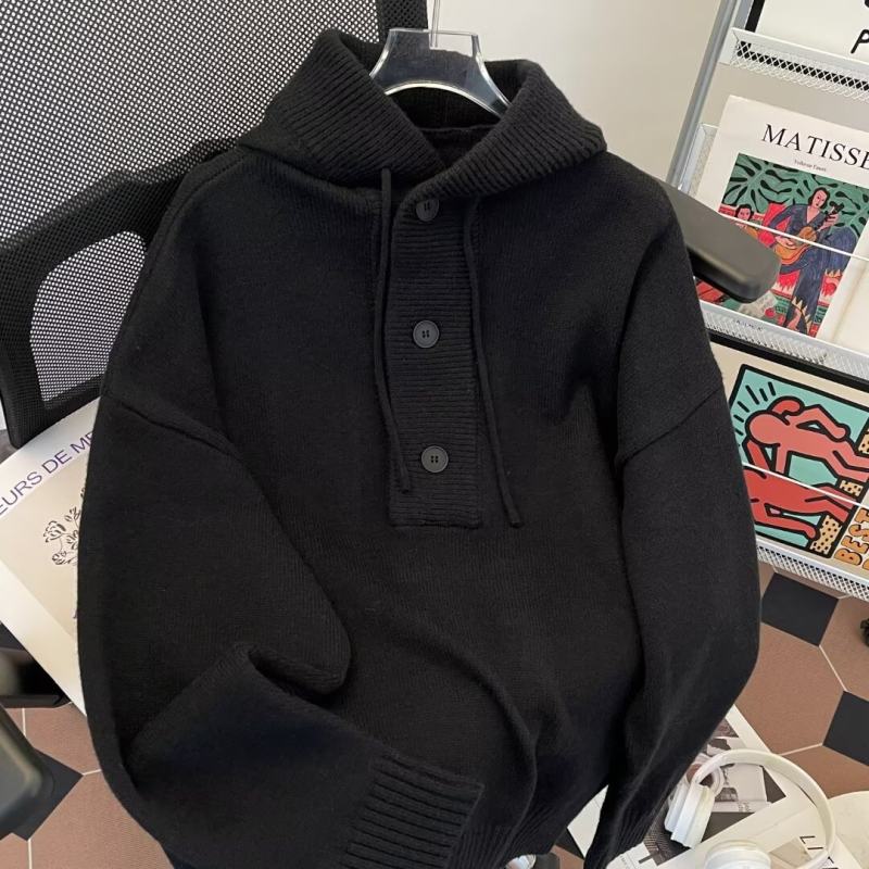 New autumn and winter knitted hooded pullover thickened sweater jacket for men and women, loose, casual, versatile and lazy top