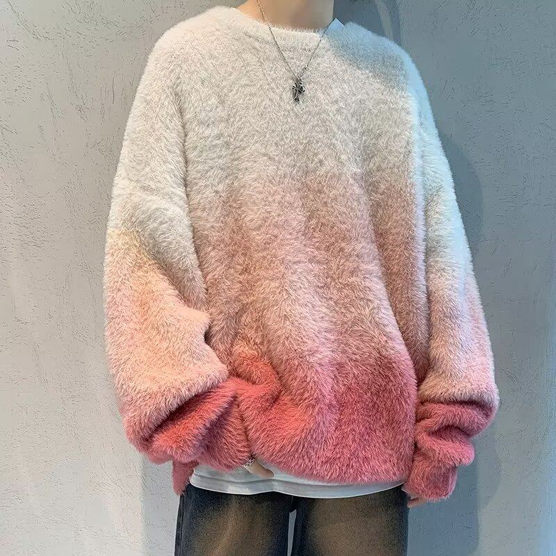 American Gradient Mohair Sweater Men's Trendy Brand Loose Lazy Style Warm Couple's Sweater