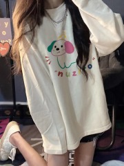 Pure cotton printed autumn loose long-sleeved T-shirt women's tops