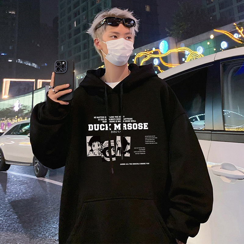 New heavyweight pure cotton hooded sweatshirt autumn and winter coat cartoon print hoodie