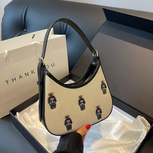 Wholesale Internet celebrity embroidered bear niche design new women's bag trendy popular versatile underarm single shoulder crossbody bag