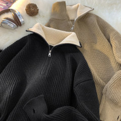 live streaming!  Half turtleneck zipper pullover knitted sweater men's jacket