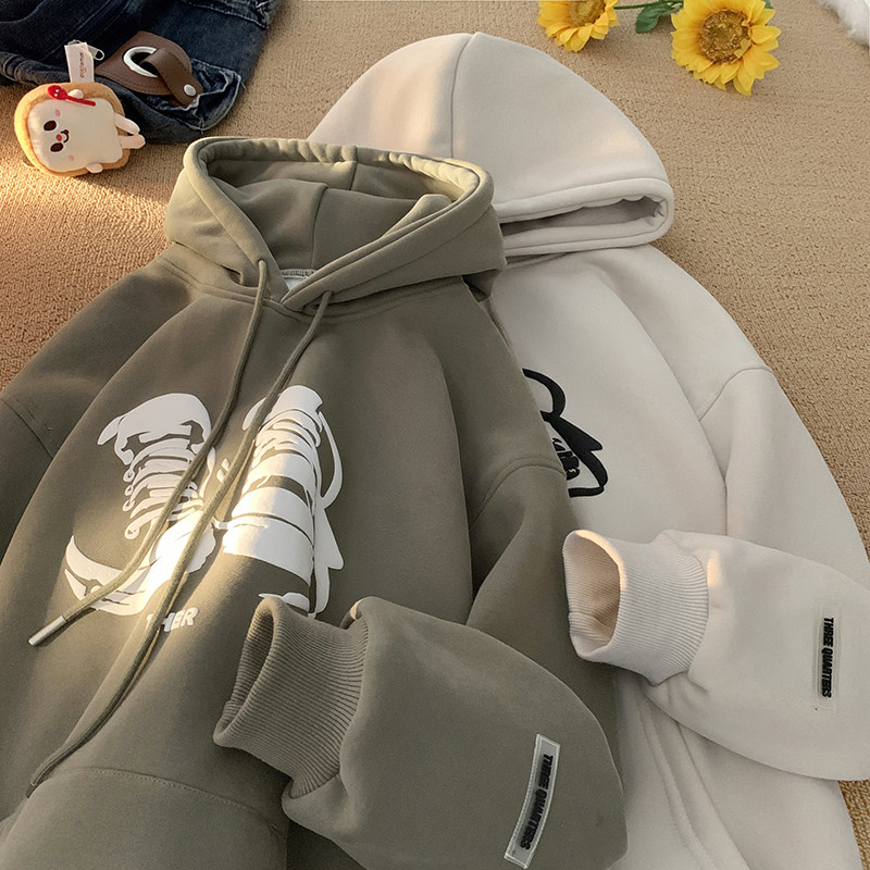 Hooded printed casual fleece sweatshirt for men