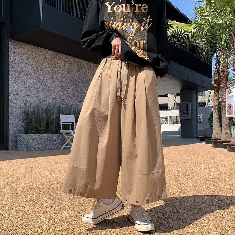 Loose straight casual pants cargo nine-point pants wide leg pants men's pants