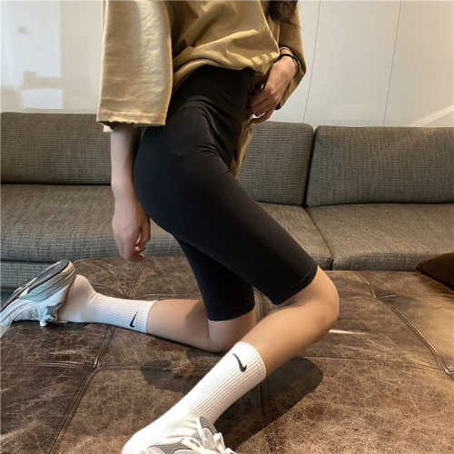 Actual shot, real price ~ Shark pants leather slimming butt lift spring new style black 5-point leggings for women to wear outside