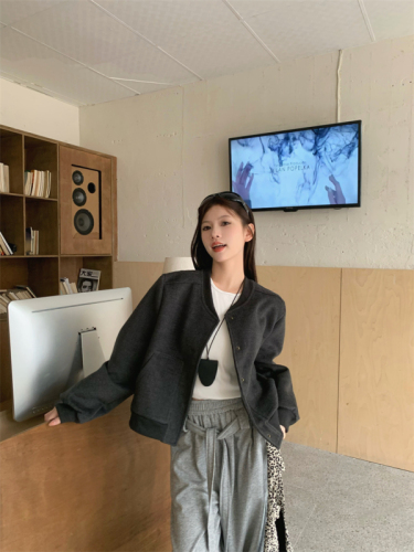 Early autumn short stand collar woolen casual temperament baseball jacket