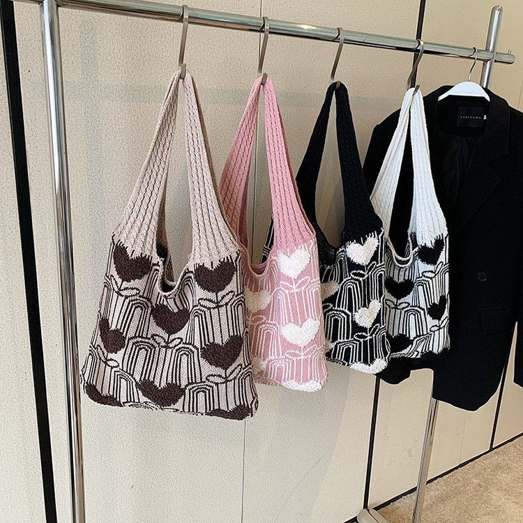 2024 Fashion Versatile Knitted Bag Love Large Capacity Shoulder Bag Wool Bag Knitted Handheld Commuting Tote Bag