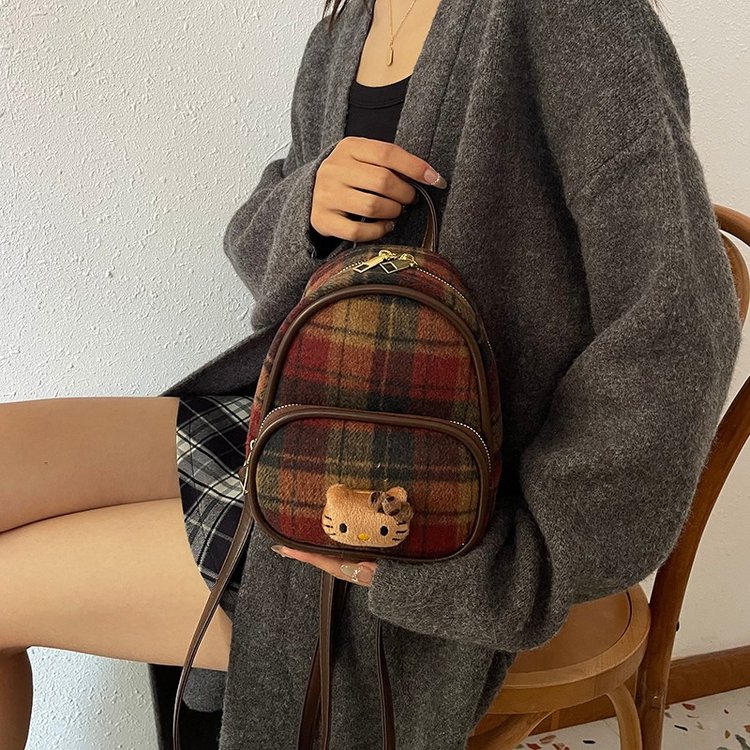 Cross-border plaid bag texture mini backpack women 2024 new fashion casual multi-purpose travel small backpack