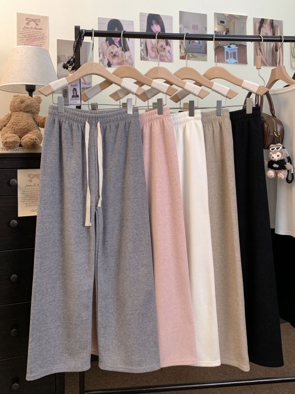Milkshake glutinous rice pants plus velvet slimming high-waisted loose wide-leg pants autumn and winter soft glutinous drape casual pants for women