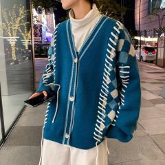 New autumn and winter Hong Kong style knitwear loose jacquard deer plush cardigan sweater