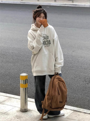 Letter printed hooded white and gray sweatshirt for women in autumn 2024 new hot style loose student lazy style jacket