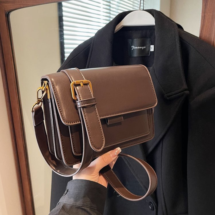 Solid color fashion bag for women new Korean style fashion simple wide shoulder strap crossbody shoulder bag small square bag bags
