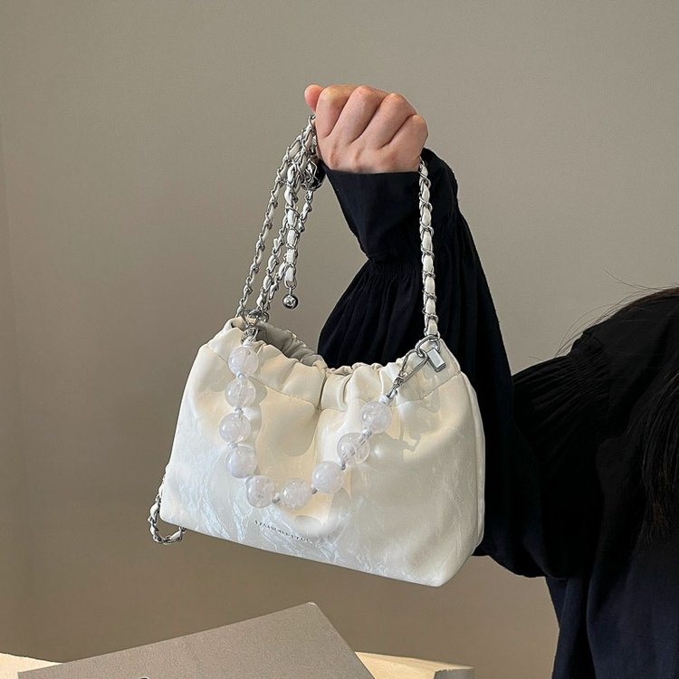 New Chinese Style Beaded Bucket Bag Women 2024 New Fashion Velvet Handbag Versatile Chain Bag Crossbody Bag