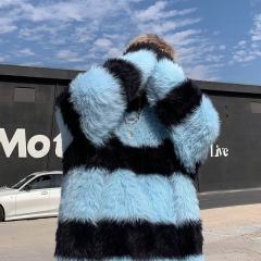 Imitation mink black and white striped sweater men's high-end American retro lazy style sweater oversize jacket