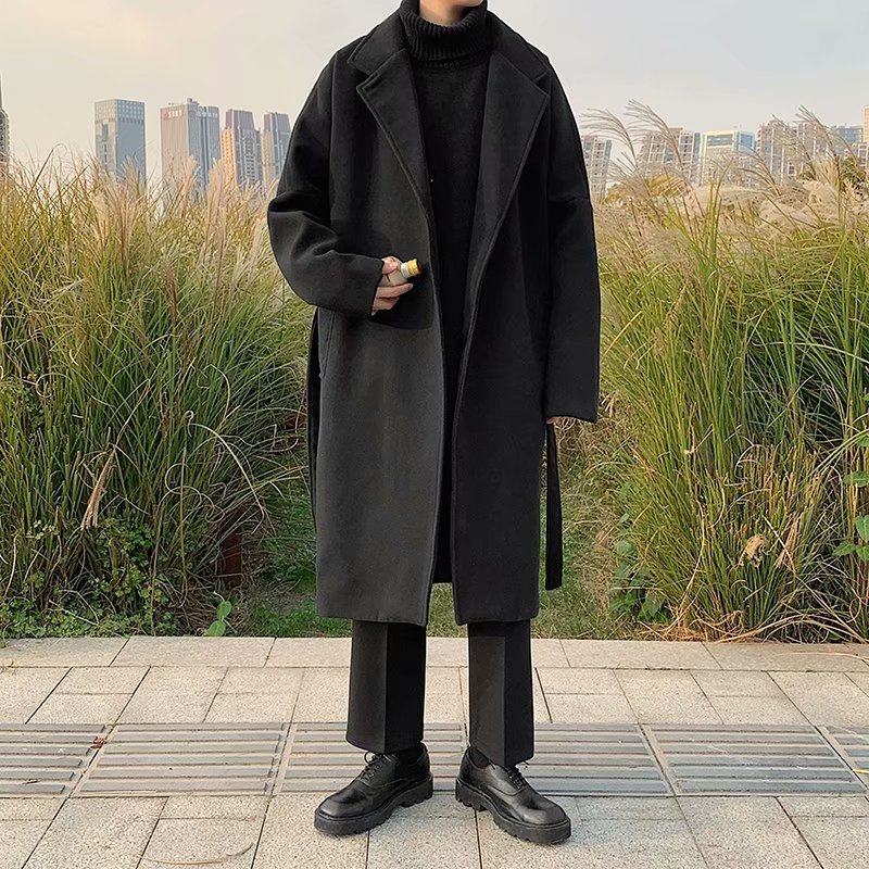 Autumn and winter Korean style woolen coat men's long style thickened new style